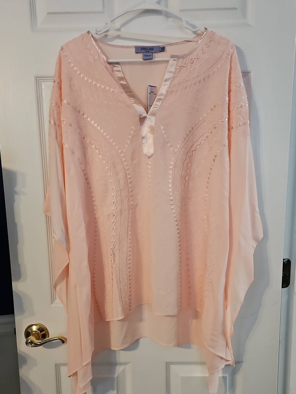 Premise Light Blush Embroidered V-Neck Tunic